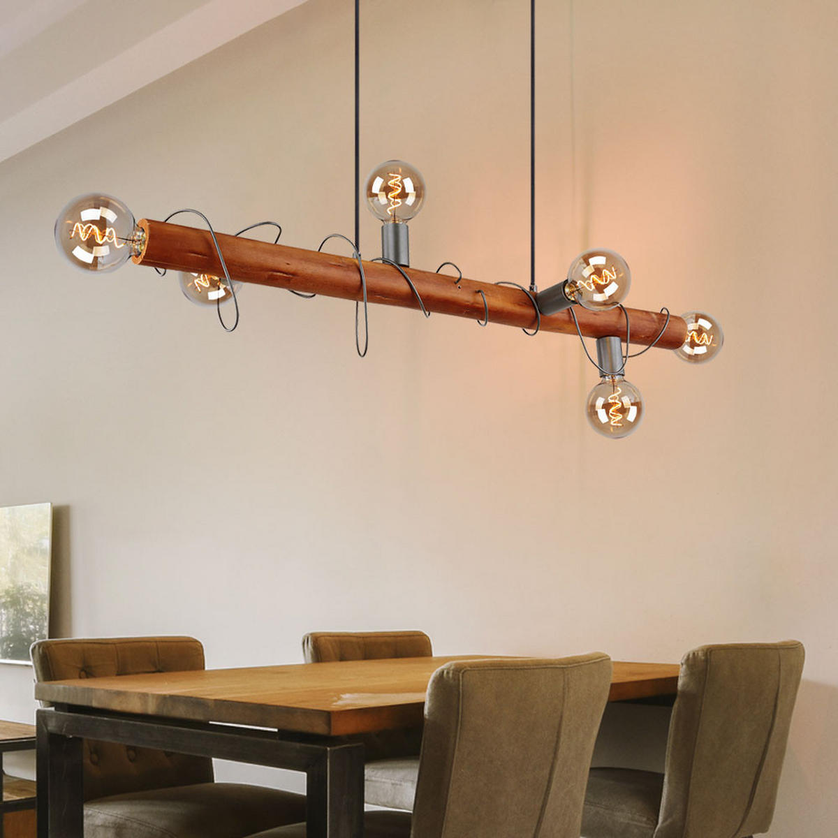 HÄNGELEUCHTE ALICE Holz Braun - Braun, Holz (100/20/120cm) - Globo Lighting