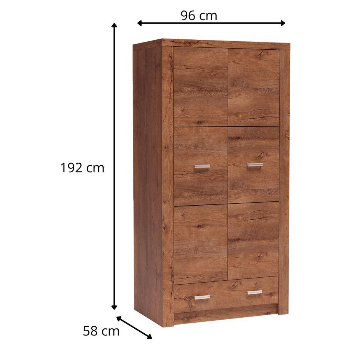 KLEIDERSCHRANK Indianapolis I-1 2-türig 96 x 192 x 58 cm Esche hell - Braun, Holzwerkstoff/Metall (96/192/58cm) - Koseto