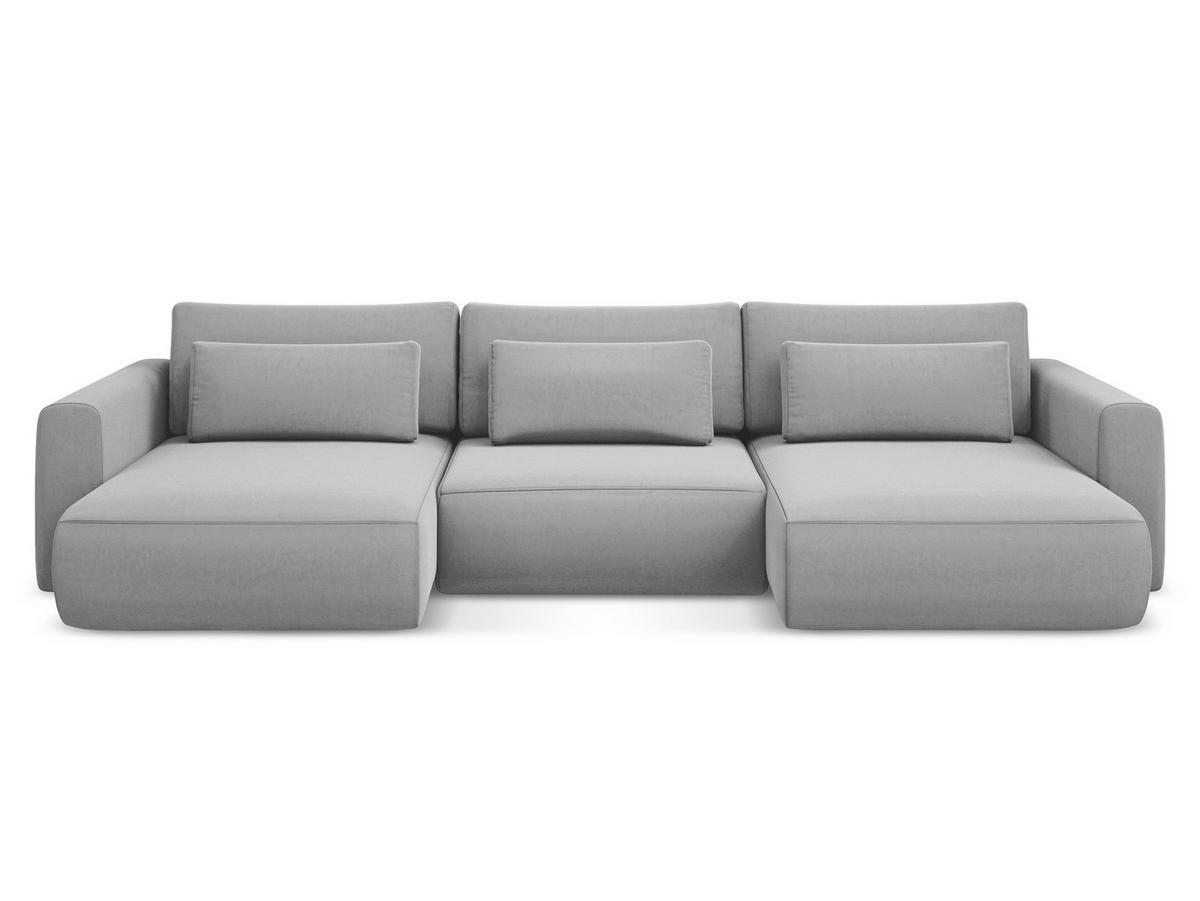 WOHNLANDSCHAFT Samt Stoff Grau - Schwarz/Grau, Kunststoff/Textil (340/82/149cm) - Makamii