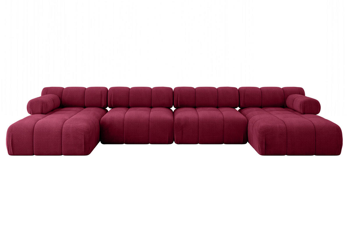 WOHNLANDSCHAFT modulares Sofa Tesso-U2 - 380x160x70 cm Bordeauxrot Velours - Bordeaux, Holzwerkstoff/Textil (380/70/160cm) - ALTDECOR