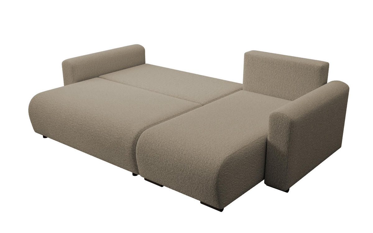 ECKSOFA DORA L, Eckcouch in L-Form mit Schlaffunktion und Bettkasten, Farbe: Hellbraun, Bouclé-Stoff, Ottomane Rechts - Hellbraun, Textil (240/143cm) - Storez24