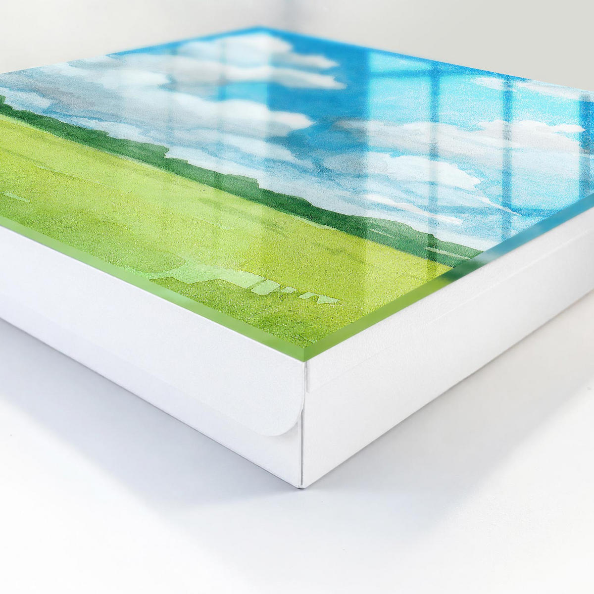 SCHLÜSSELBOX Weiß 30x30 cm – Türöffnung nach rechts - Sommerlandschaft - Blau, Metall (30/30/5cm) - TULUP