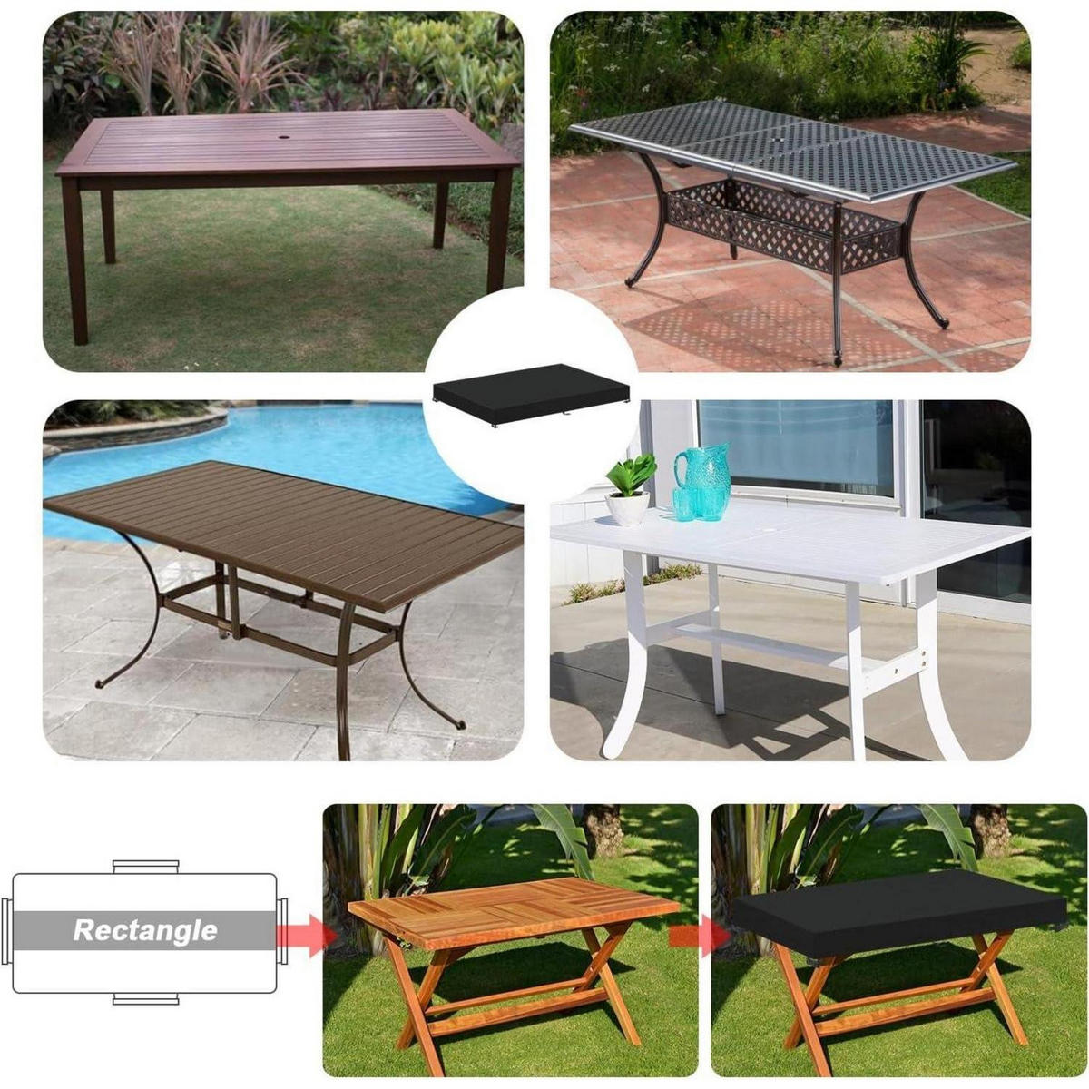 GARTENTISCH Abdeckung Rechteckig 200 x 100 x 15 cm - Schwarz, Kunststoff (100/15/200cm)