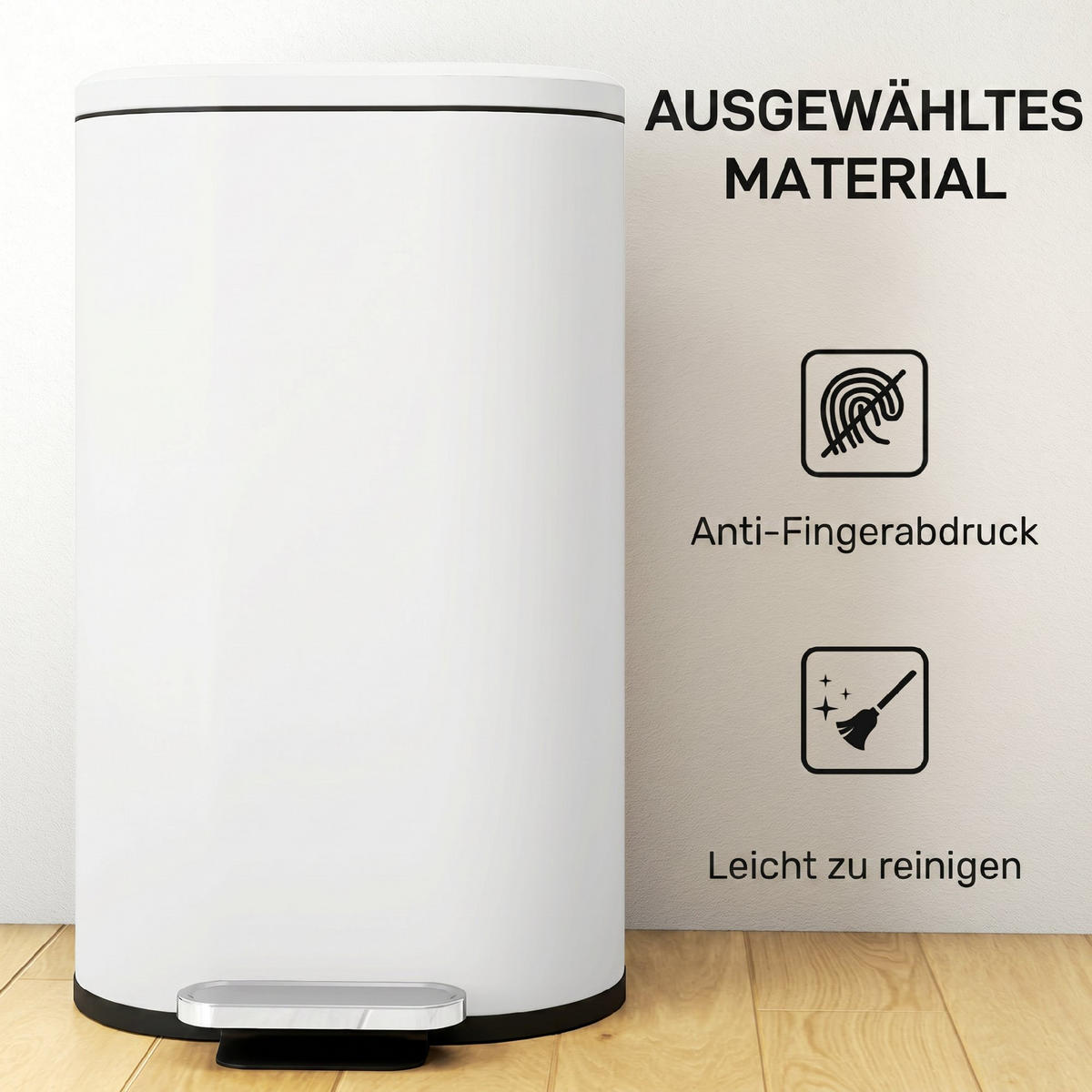 MÜLLEIMER Metall Kunststoff Cremeweiß - Creme, Metall (31/61/36.5cm) - HOMCOM