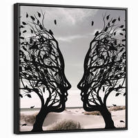 LEINWAND Bilder mit Rahmen - Strand - Meer - Menschen - Baum - Moderne Kunst - 50x50 - Hellgrau, Textil (50/50cm) - MuchoWow