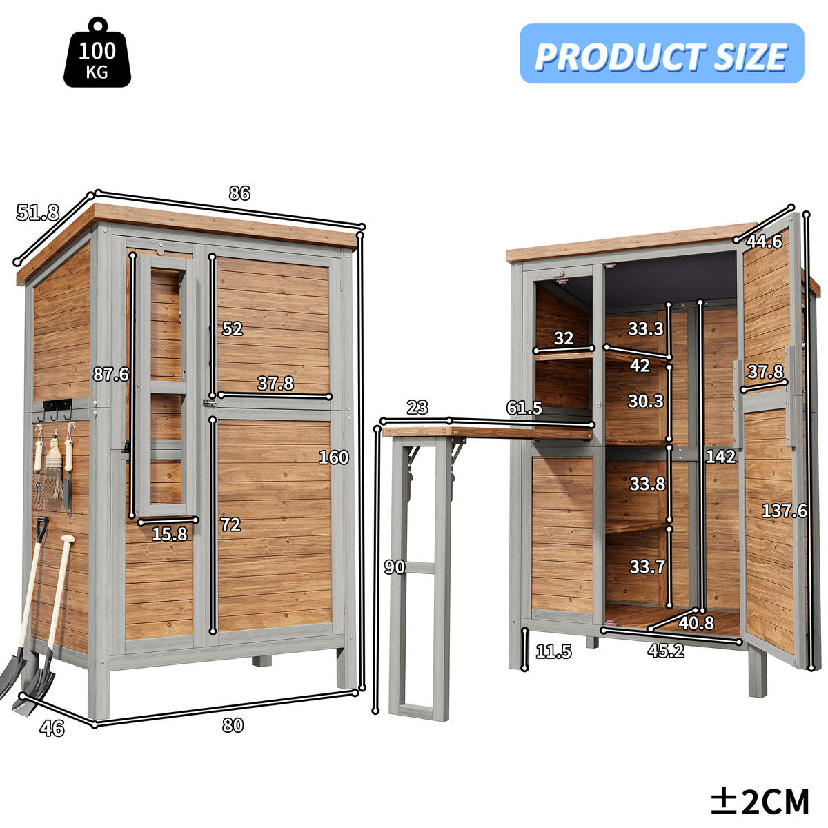 GARTENSCHRANK Tannenholz mit ausklappbarer Arbeitsplatte - Braun, Holz (46/160/86cm) - ComfortXL
