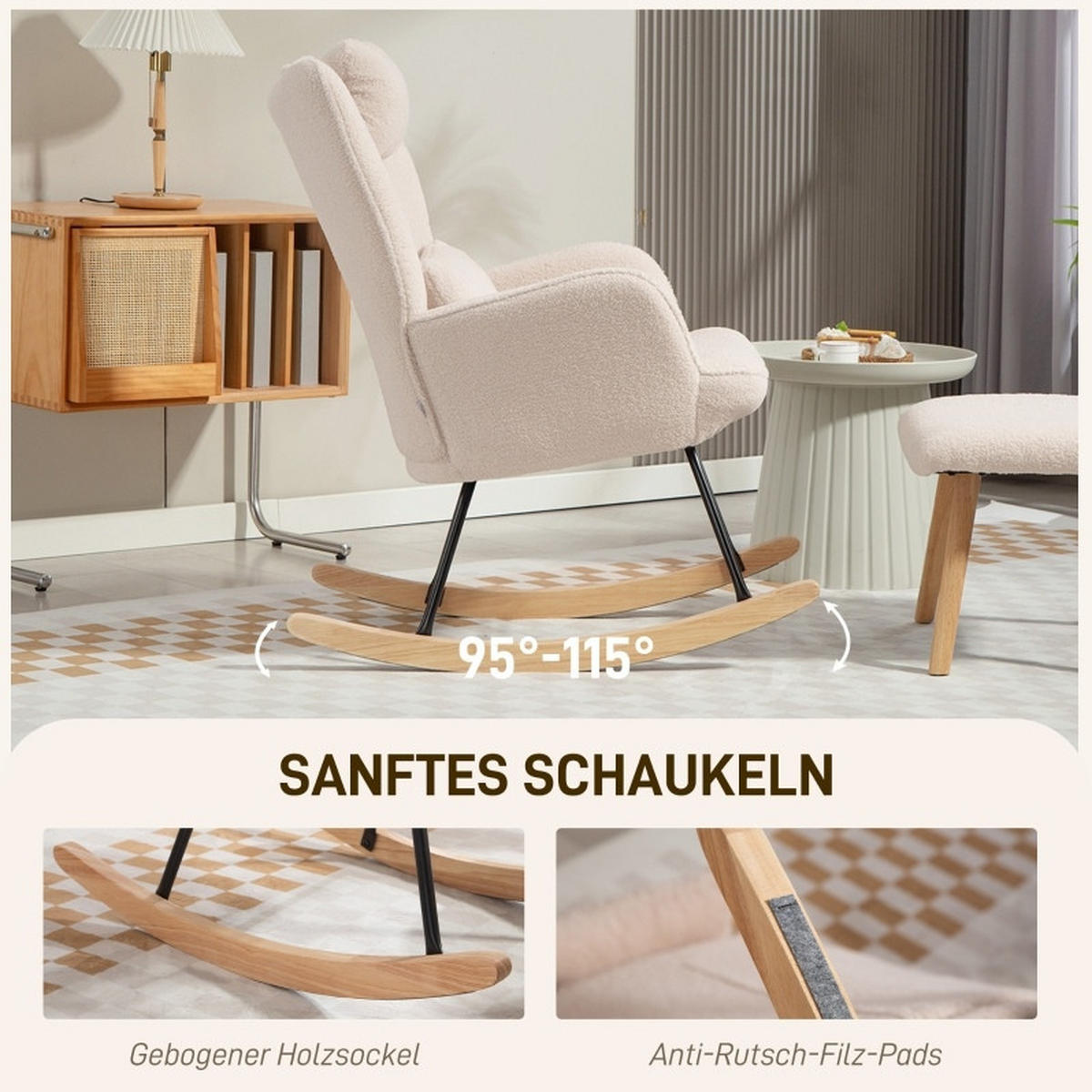SCHAUKELSTUHL mit Hocker Polyester-Fleece, Metallgestell 70,5/101,5/99,5 cm Beige - Beige, Textil (70.5/99.5/101.5cm) - Redom