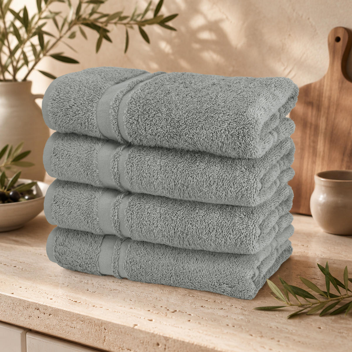 FROTTEE Küchenhandtücher 50x50 cm, 4er Set, Stein Grau - Grau, Textil (50/50cm) - Lashuma