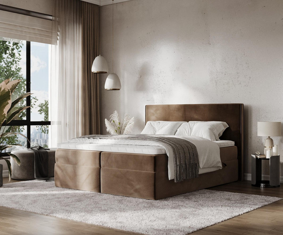 BOXBETT Nuvia 160/200 cm Braun im Paros Stoff - Schwarz/Braun, Holz/Holzwerkstoff (160/200cm) - AltaBeds