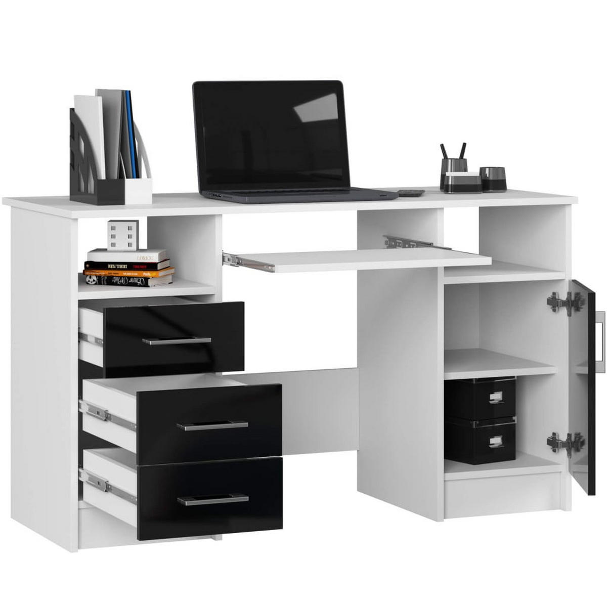 SCHREIBTISCH Weiß, Schwarz Glanz 74/124/52 - Schwarz Hochglanz/Weiß, Holzwerkstoff (52/124/74cm) - RAUMHIRSCH FURNITURE