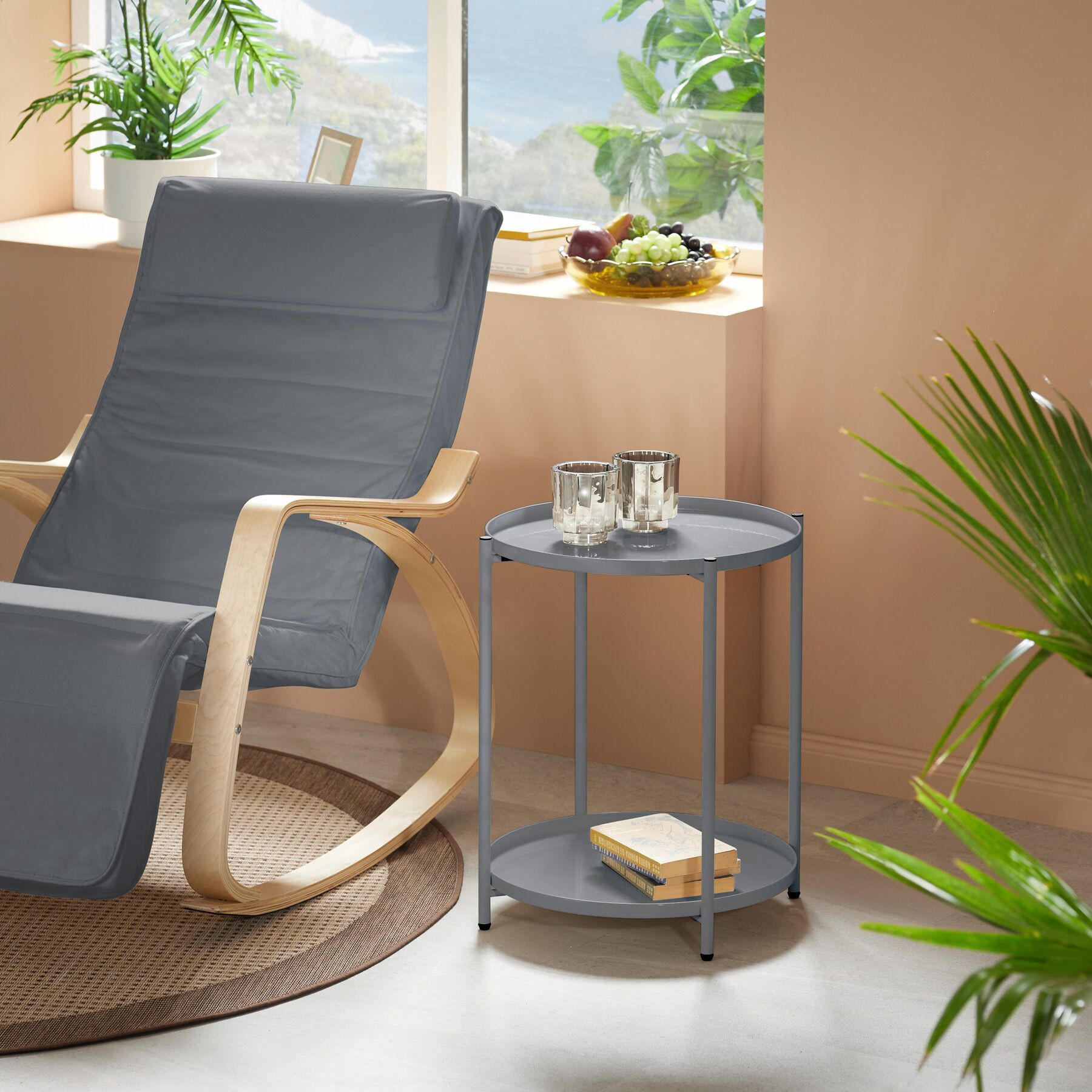 Thumbnail - tectake Beistelltisch, Dunkelgrau, Metall, Beton Optik, 45.5x53x45.5 cm, Wohnzimmer, Wohnzimmertische, Beistelltische