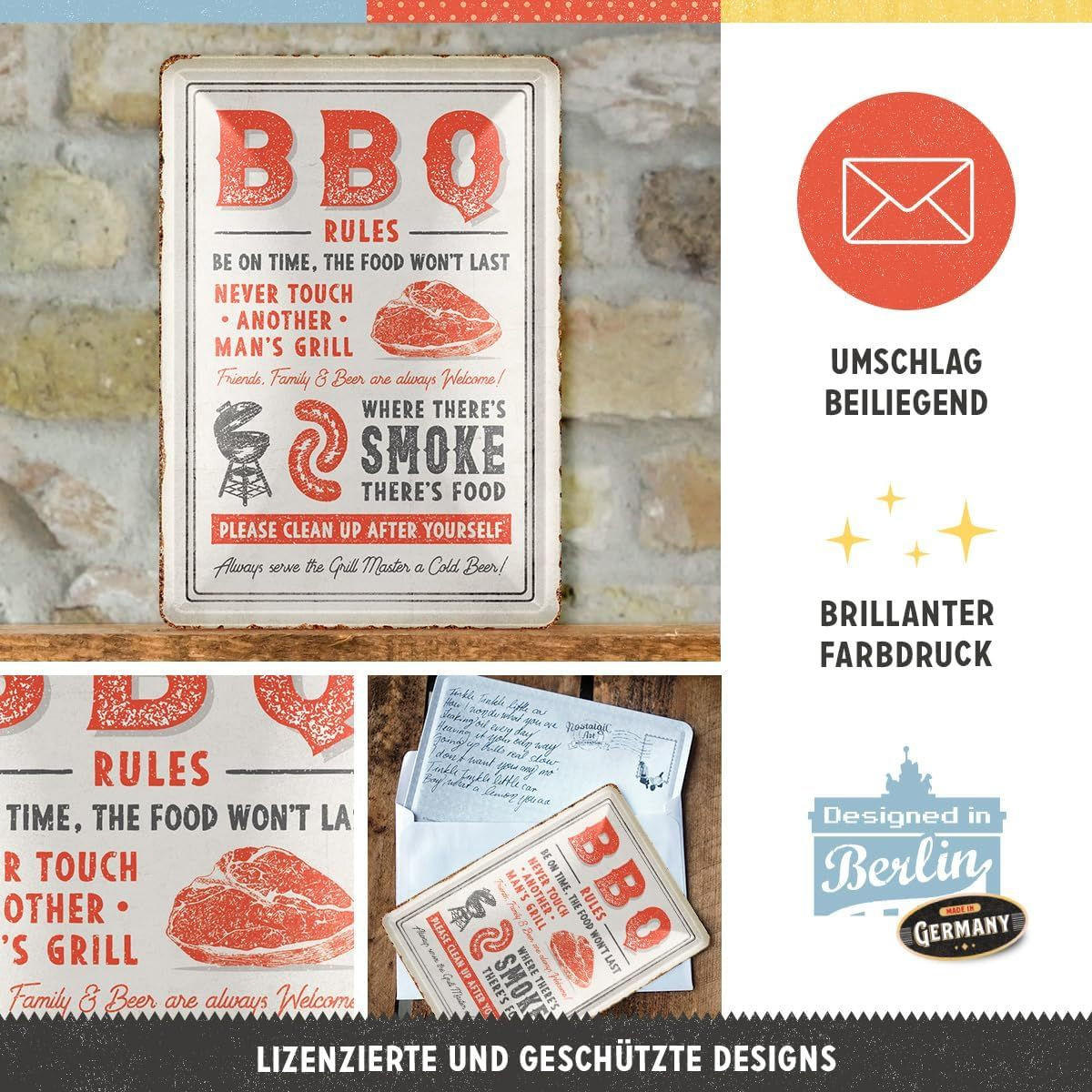 MINIBLECHSCHILD 10/14 cm BBQ Rules - Multicolor, Metall (10/14/0.1cm) - Nostalgic-Art