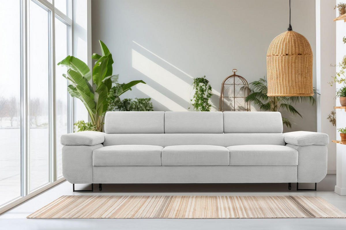 3-SITZER SOFA Capurso Hellbeige Cord - Ecru/Schwarz, Textil/Metall (274/90/98cm) - Selsey