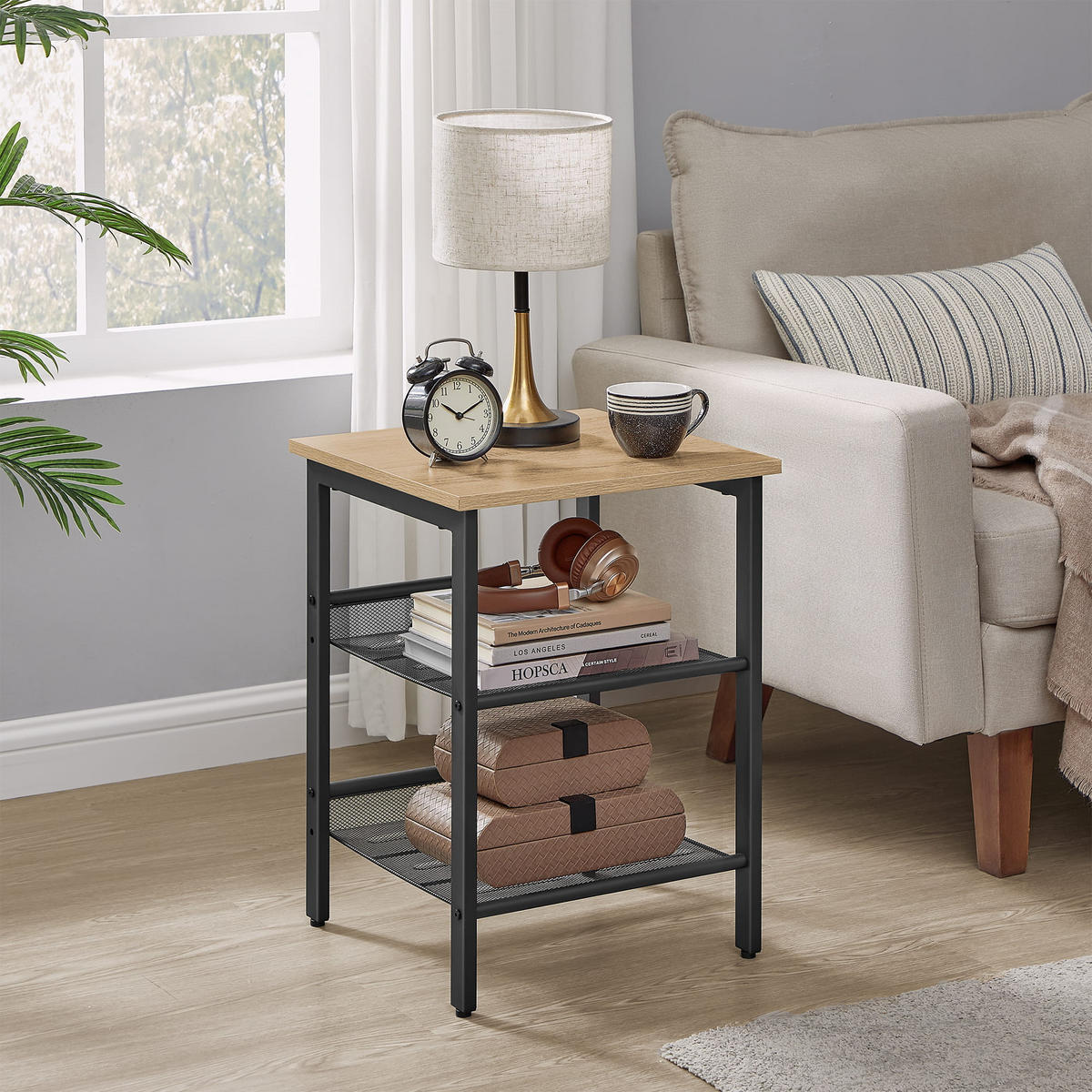 BEISTELLTISCH/NACHTTISCH - Schwarz/Sonoma Eiche, Metall (40/40/55cm) - A2A Home