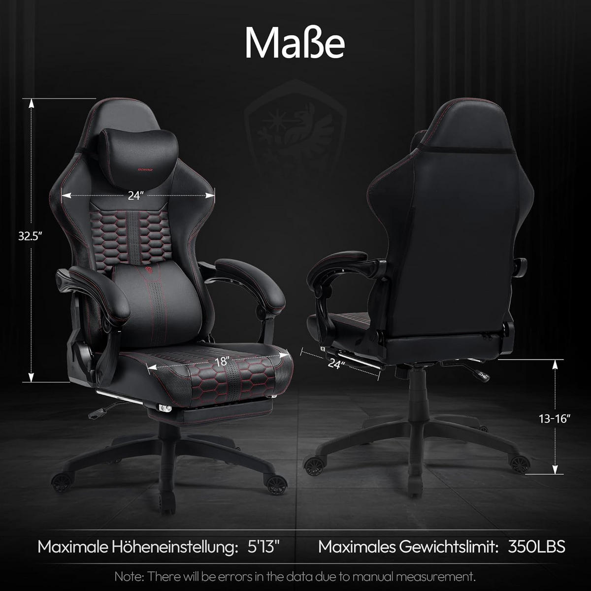 GAMING-STUHL & hoher Rückenlehne, Massagefunktion PU-Leder - Schwarz, Leder (61/117/61cm)