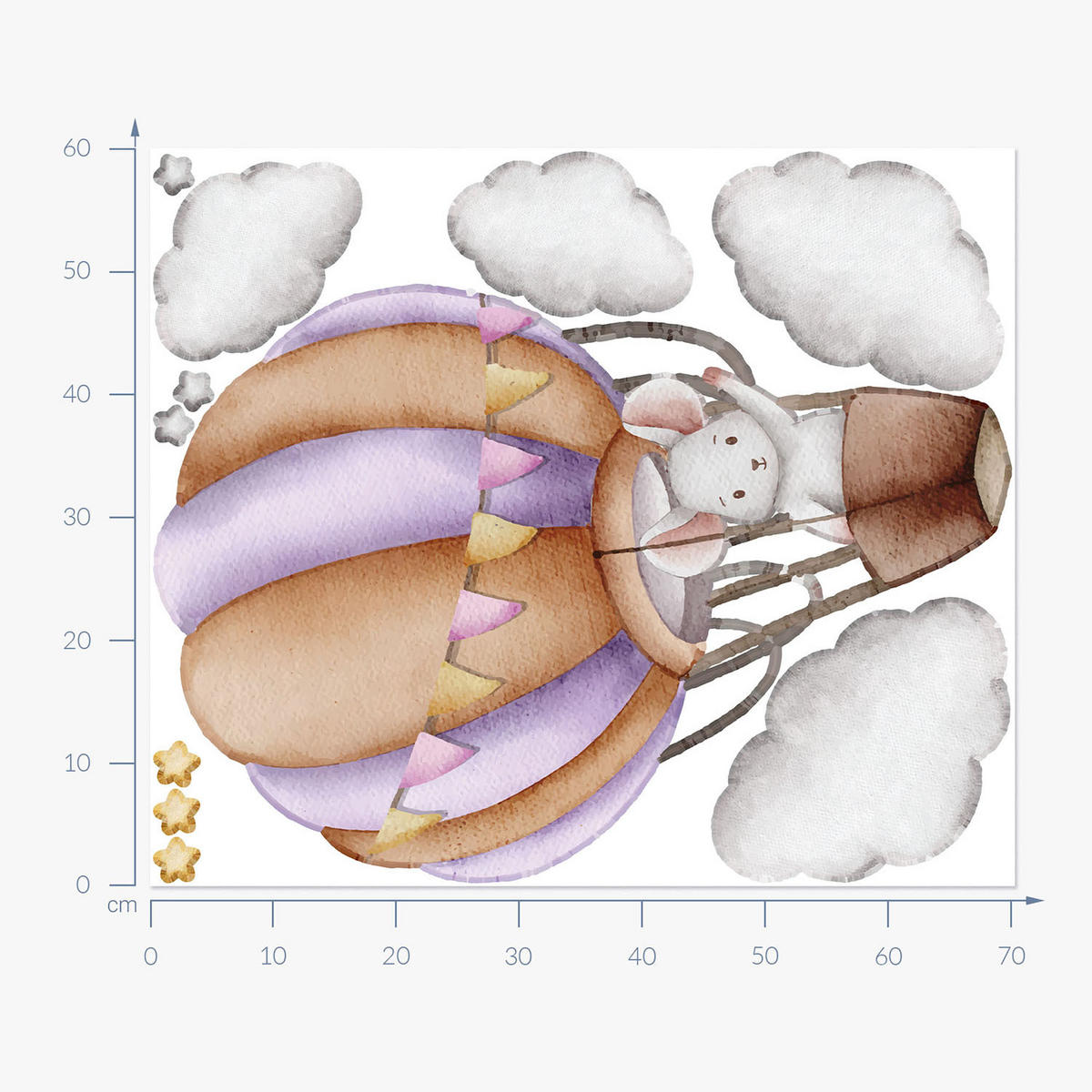 WANDAUFKLEBER 60x70cm - Ballonfahrt - Multicolor, Kunststoff (60/70/0.1cm) - Wallfluent