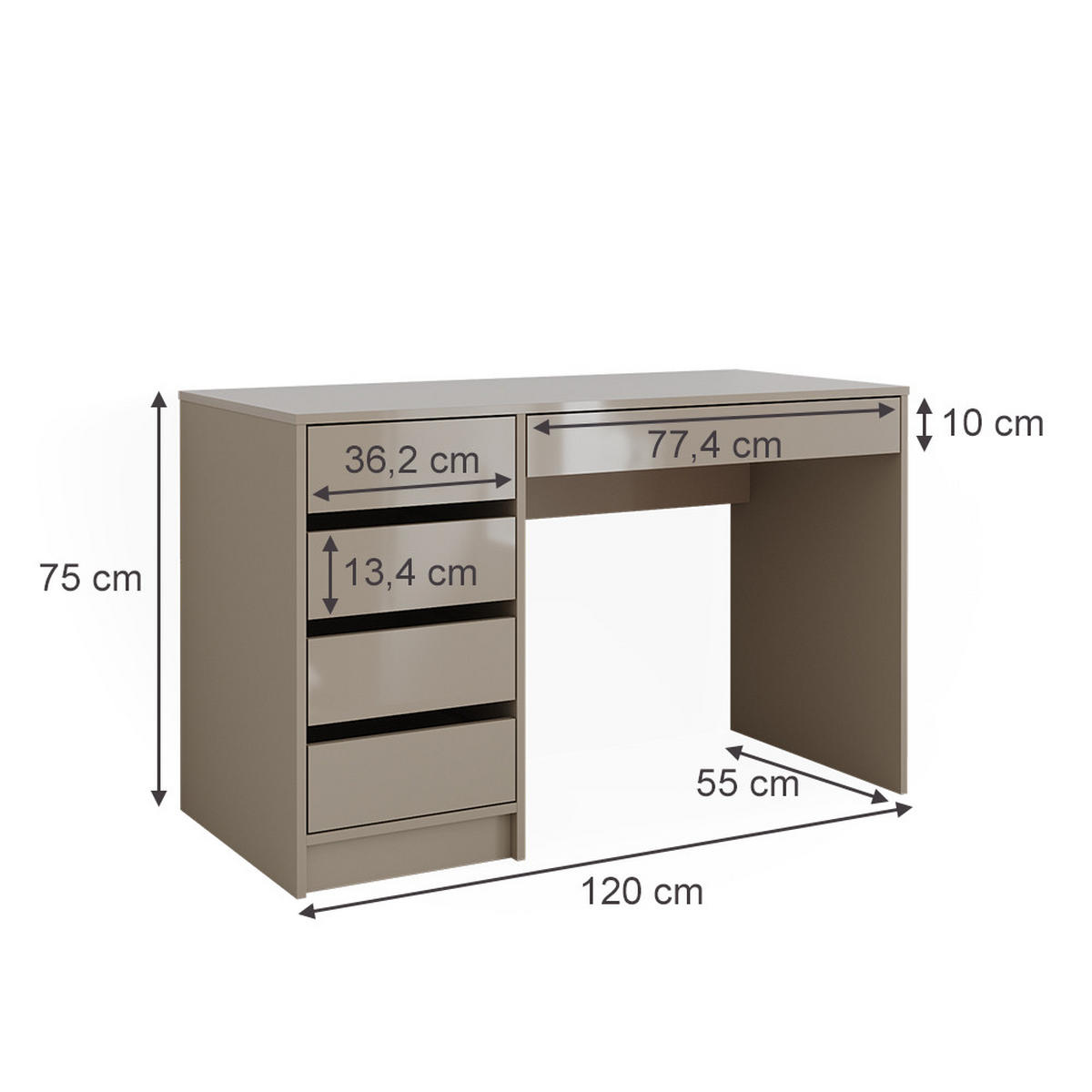 SCHREIBTISCH Sherry Greige Hochglanz 55 cm - Greige, Holzwerkstoff (120/55/75cm) - Vicco