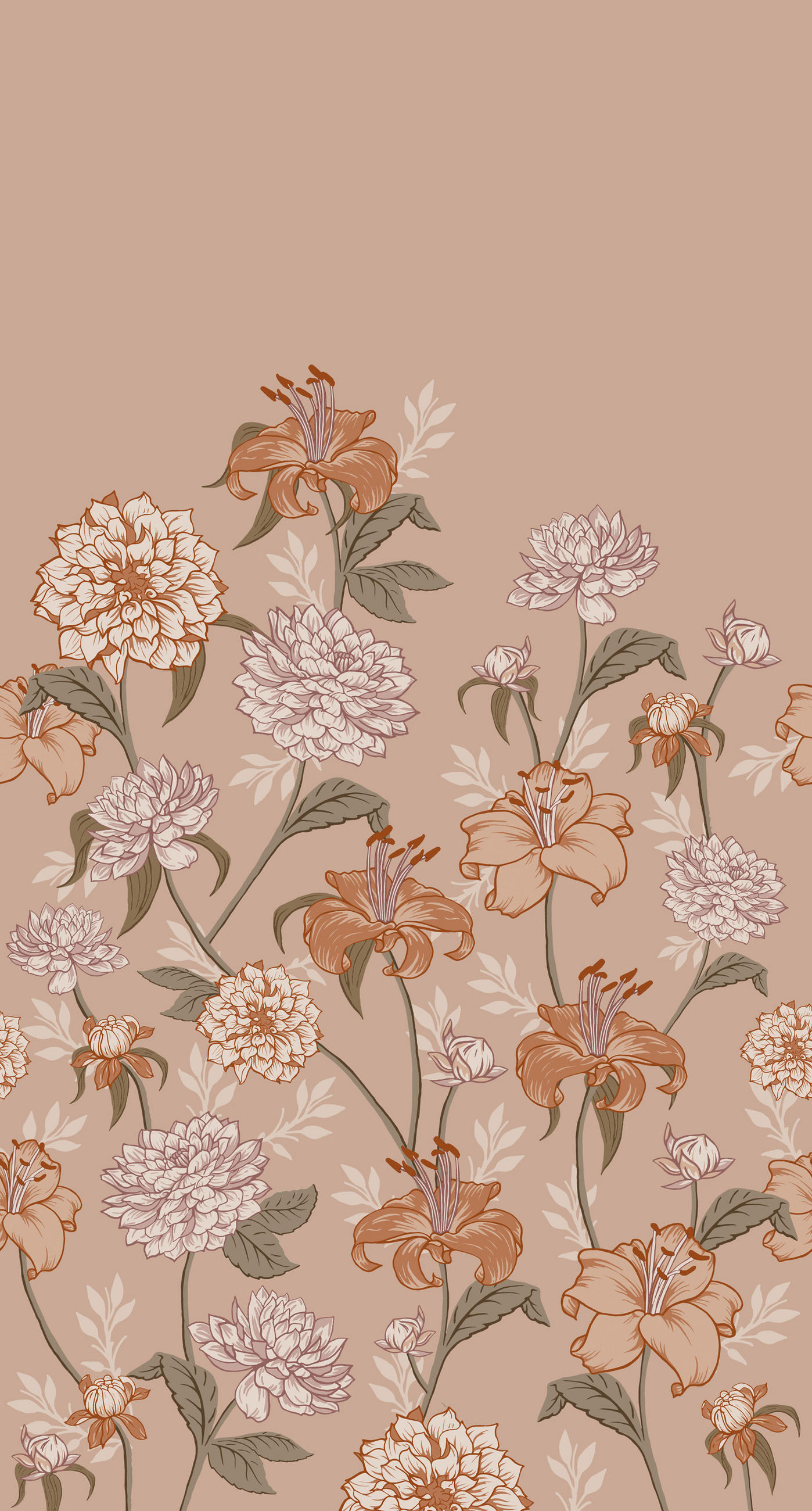 FOTOTAPETE Blumenmuster 150 x 279 cm - Terracotta, Papier (150/279cm) - ESTAhome
