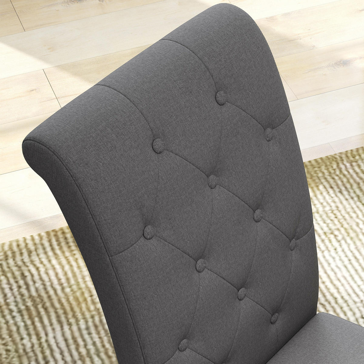 ESSZIMMERSTÜHLE 2er-Set DE-13210 Chesterfield-Knopfheftung Dunkelgrau - Schwarz, Holz (61/101/47cm) - ComfortXL