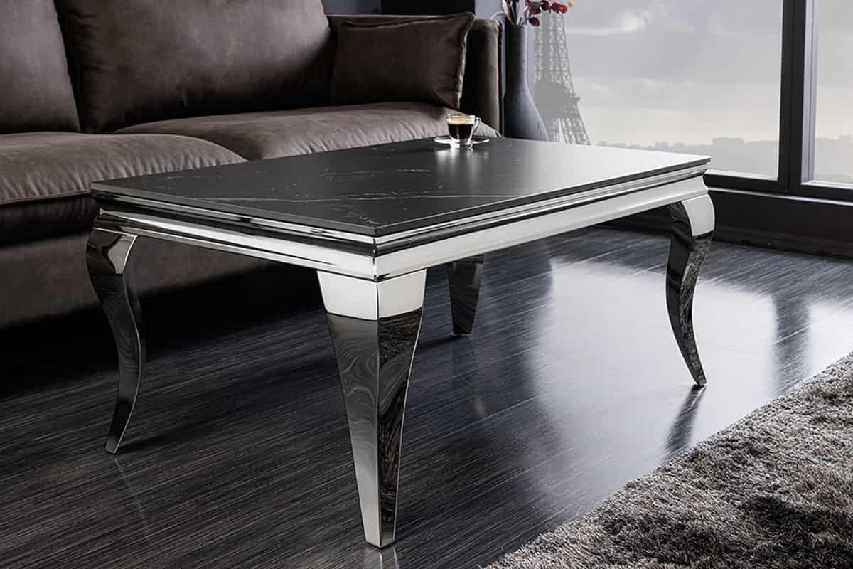 COUCHTISCH MODERN BAROCK Stein Schwarz 100 cm - Silberfarben/Schwarz, Stein/Metall (60/100/45cm) - riess-ambiente