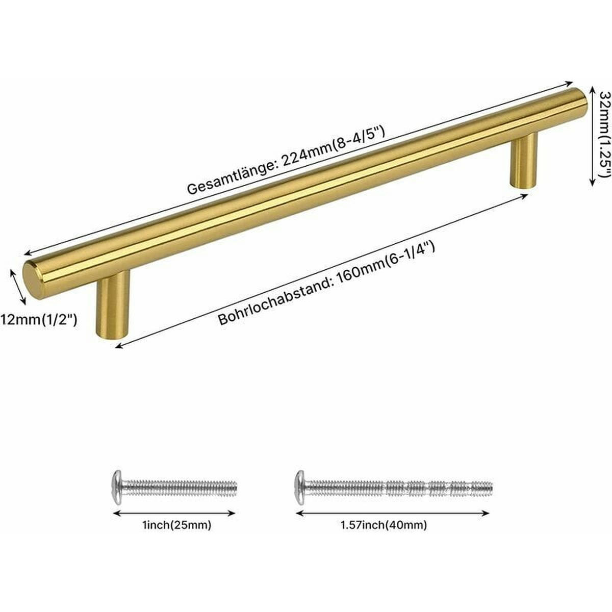 MÖBELGRIFF Gold 2er-Set 160 mm - Silberfarben, Metall (3.5/3.5/2.16cm)
