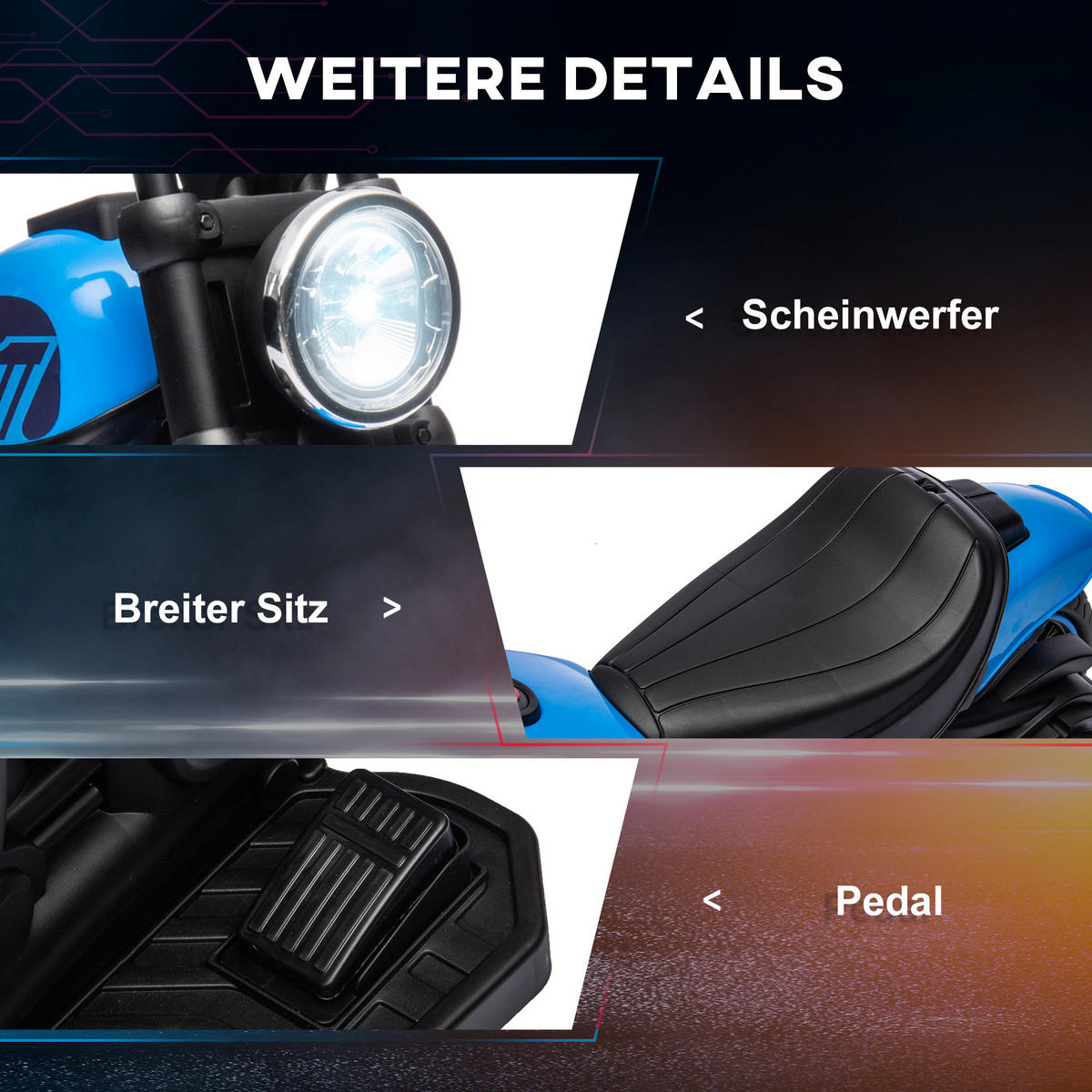 ELEKTRO KINDERMOTORRAD, Blau+Schwarz/Rosa+Schwarz, Kunststoff+ Eisen - Blau, Metall (76/42/57cm) - HOMCOM
