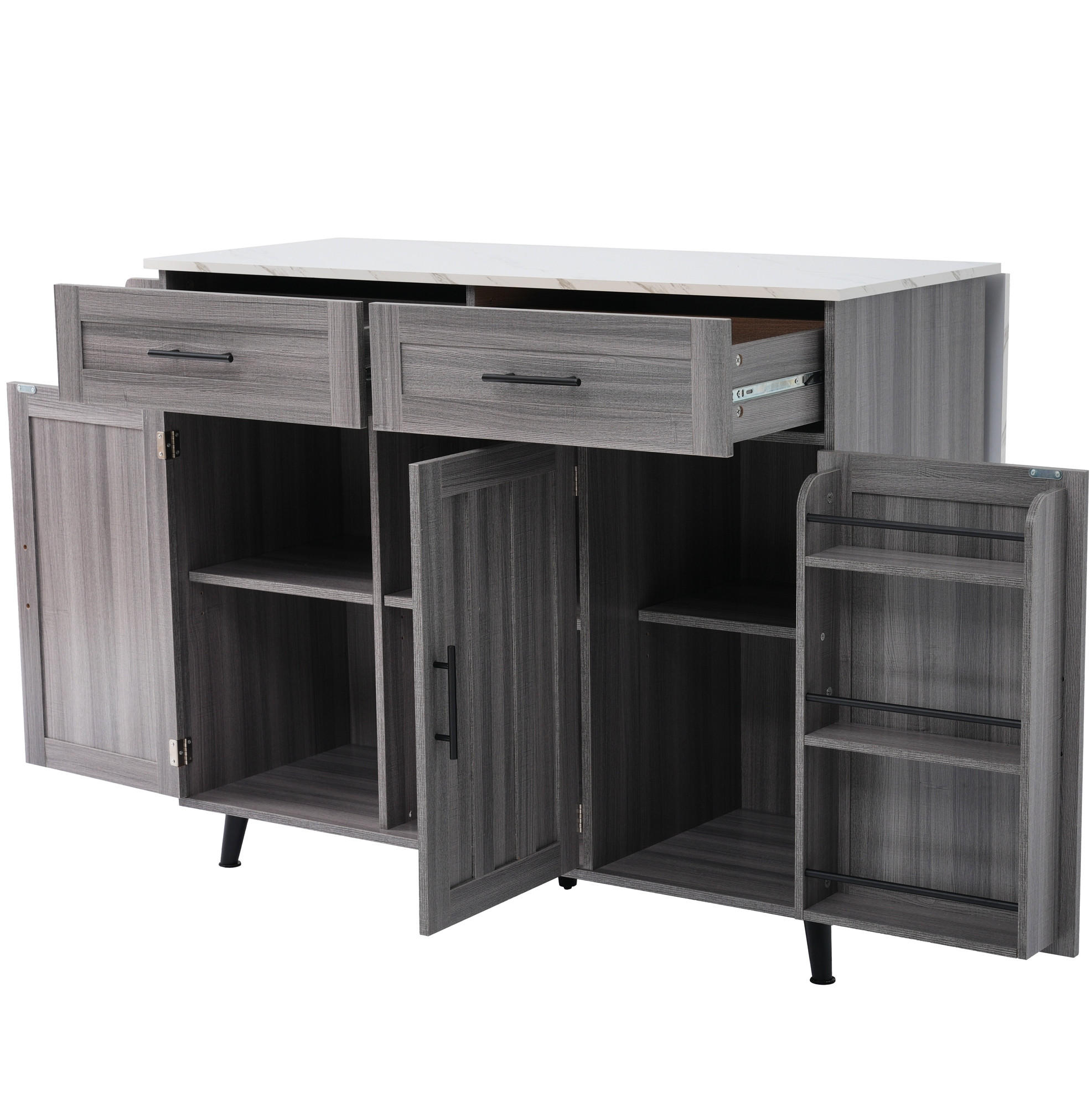 KÜCHENINSEL 129/91,5/46 cm Grau/Weiß aus MDF mit klappbarer Tischplatte - Grau, Holzwerkstoff (46/91.5/129cm) - OKMYHOME