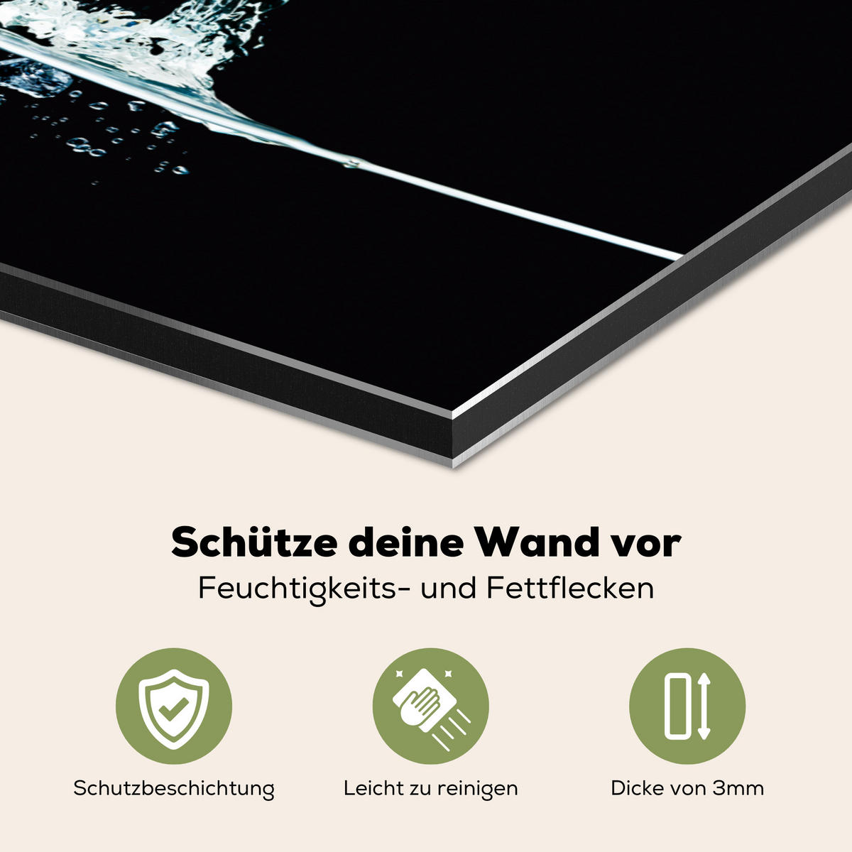 SPRITZSCHUTZ KÜCHE Wasser - Obst - Orange - Erdbeere - Kirsche - Schwarz 70x50 cm - Orange, Metall (70/0.3/50cm) - MuchoWow