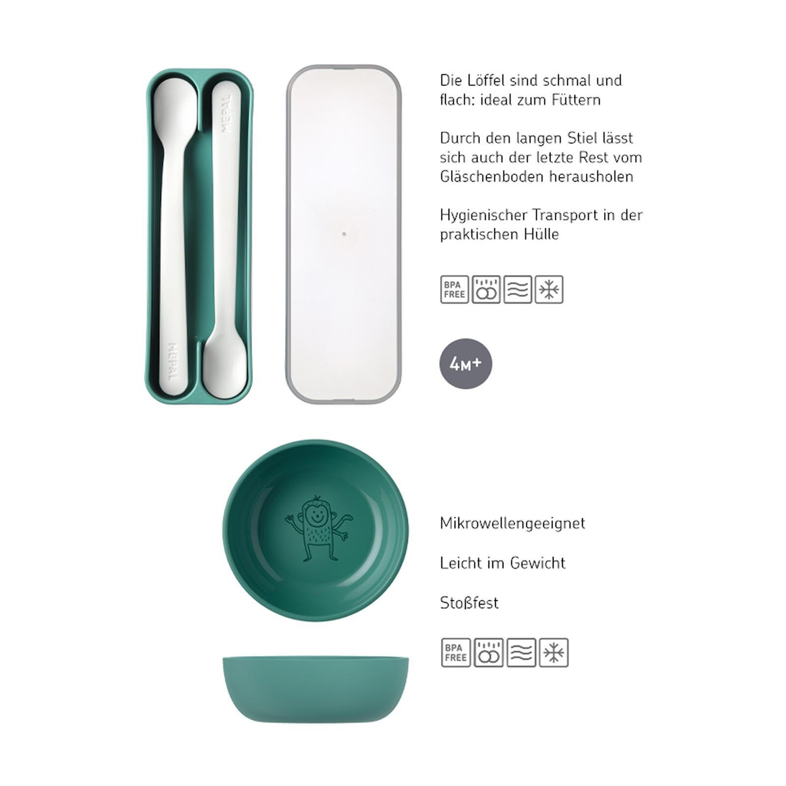 KINDERSCHALE MIT FÜTTERLÖFFEL Mio deep turquoise 3er Set - Türkis, Kunststoff (12.7/4.5/12.7cm) - Mepal