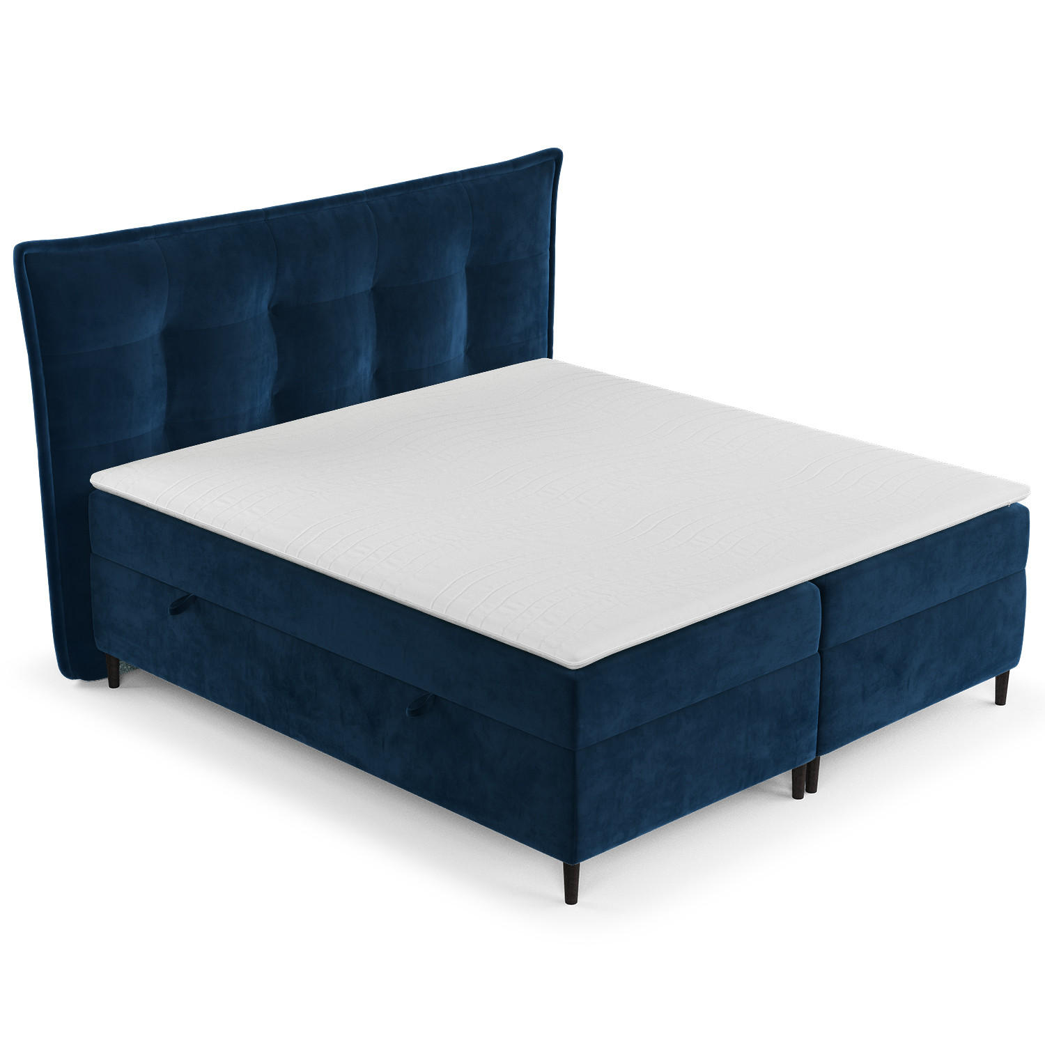 BOXBETT Sinai Dunkelblau 140/200 cm mit Taschenmatratze und Topper - Schwarz/Dunkelblau, Holz/Holzwerkstoff (140/200cm) - Maison de Reve