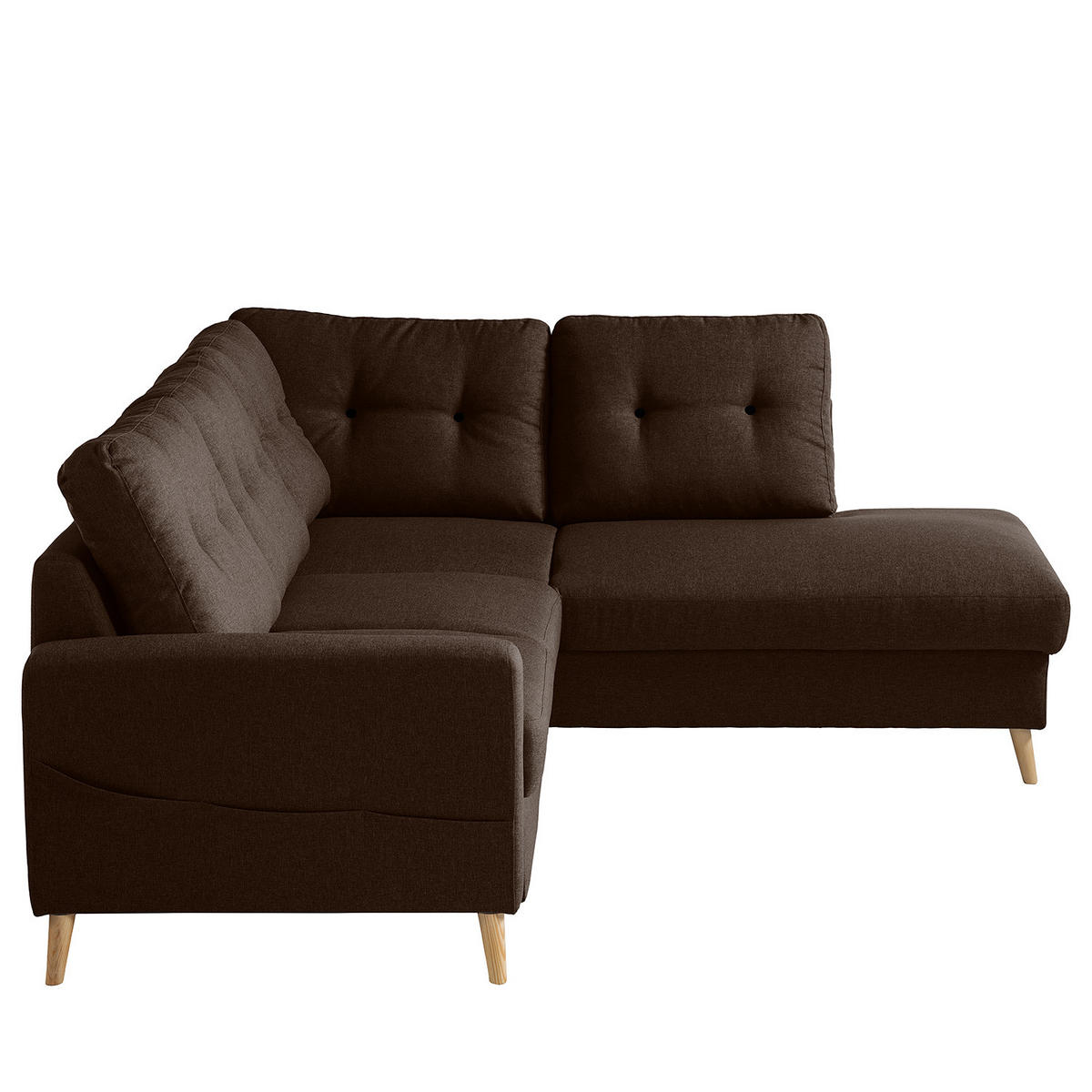 ECKSOFA mit Ottomane - Webstoff - Hellbraun/Dunkelbraun, Holz/Textil (230/200cm) - home24