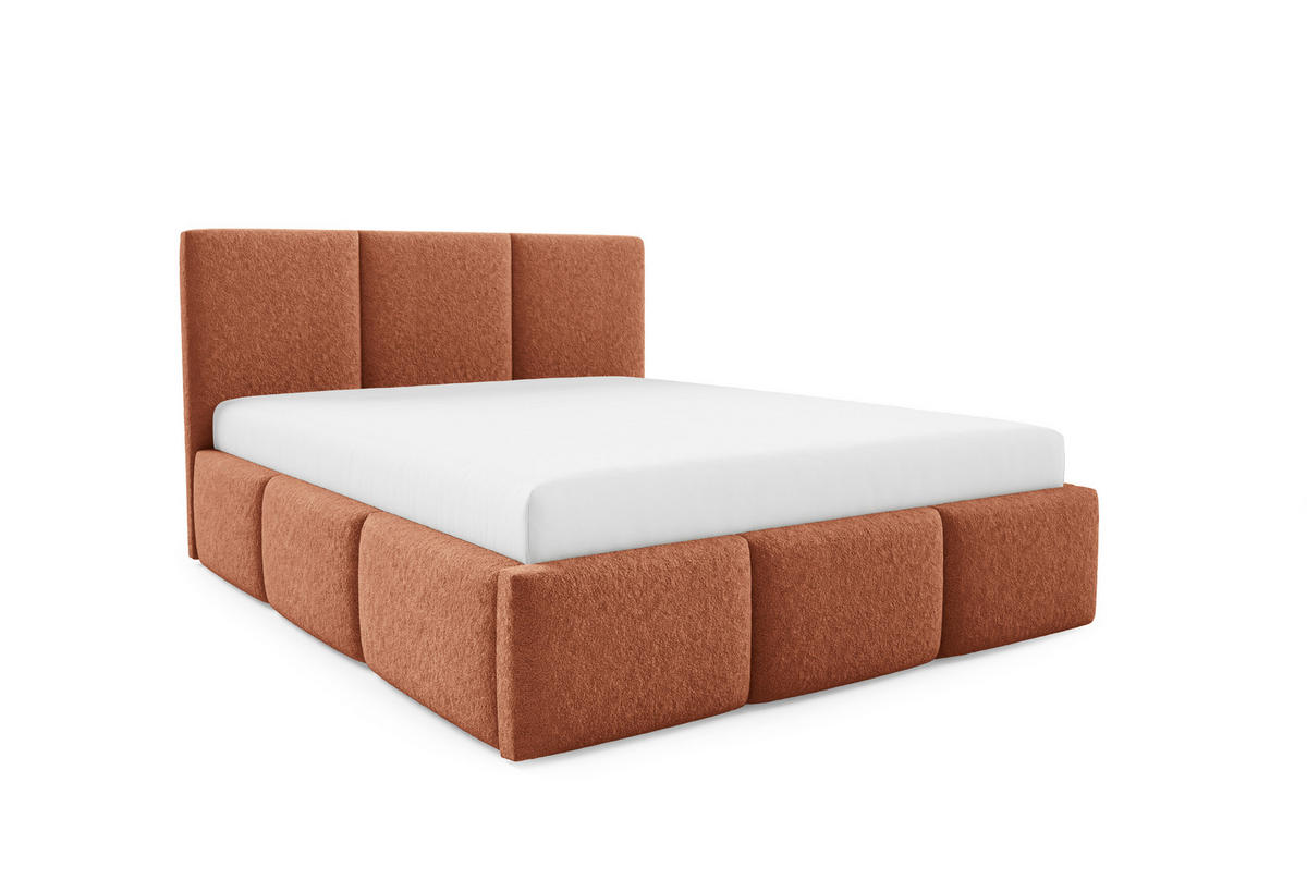 POLSTERBETT VALERIO mit Bettkasten, Bett 180x200,Doppelbett,Lattenrost,Boxspringbett-Optik,ohne Matratze,Schlafzimmer-Fuchsrot - Orange, Holz (180/200cm) - Furnistar