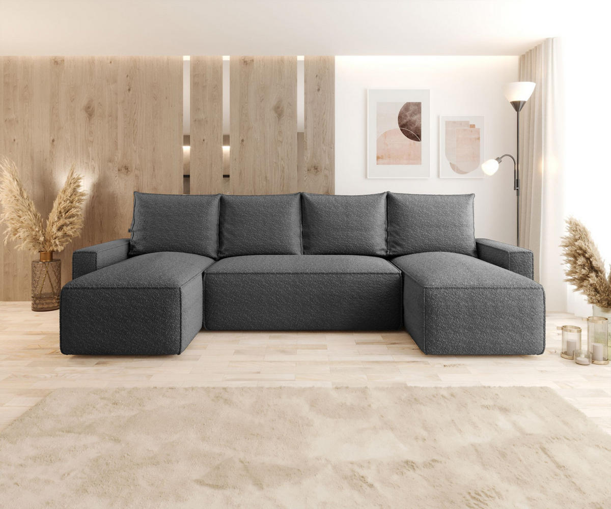 WOHNLANDSCHAFT mit Schlaffunktion SAVIO U Quelle 92 - Dunkelgrau, Textil (300/75/140cm) - Bedante