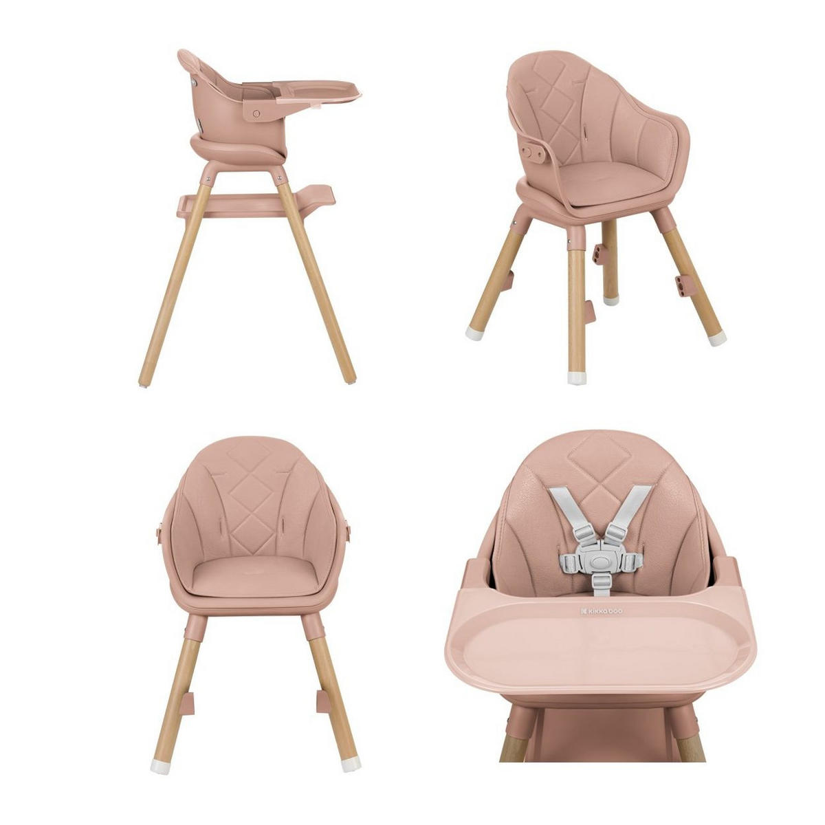 HOCHSTUHL Woody 3 in 1 pink Holzbeine Kinderstuhl Fußstütze Tablett - Rosa, Kunststoff (57/90/62cm) - Kikka boo