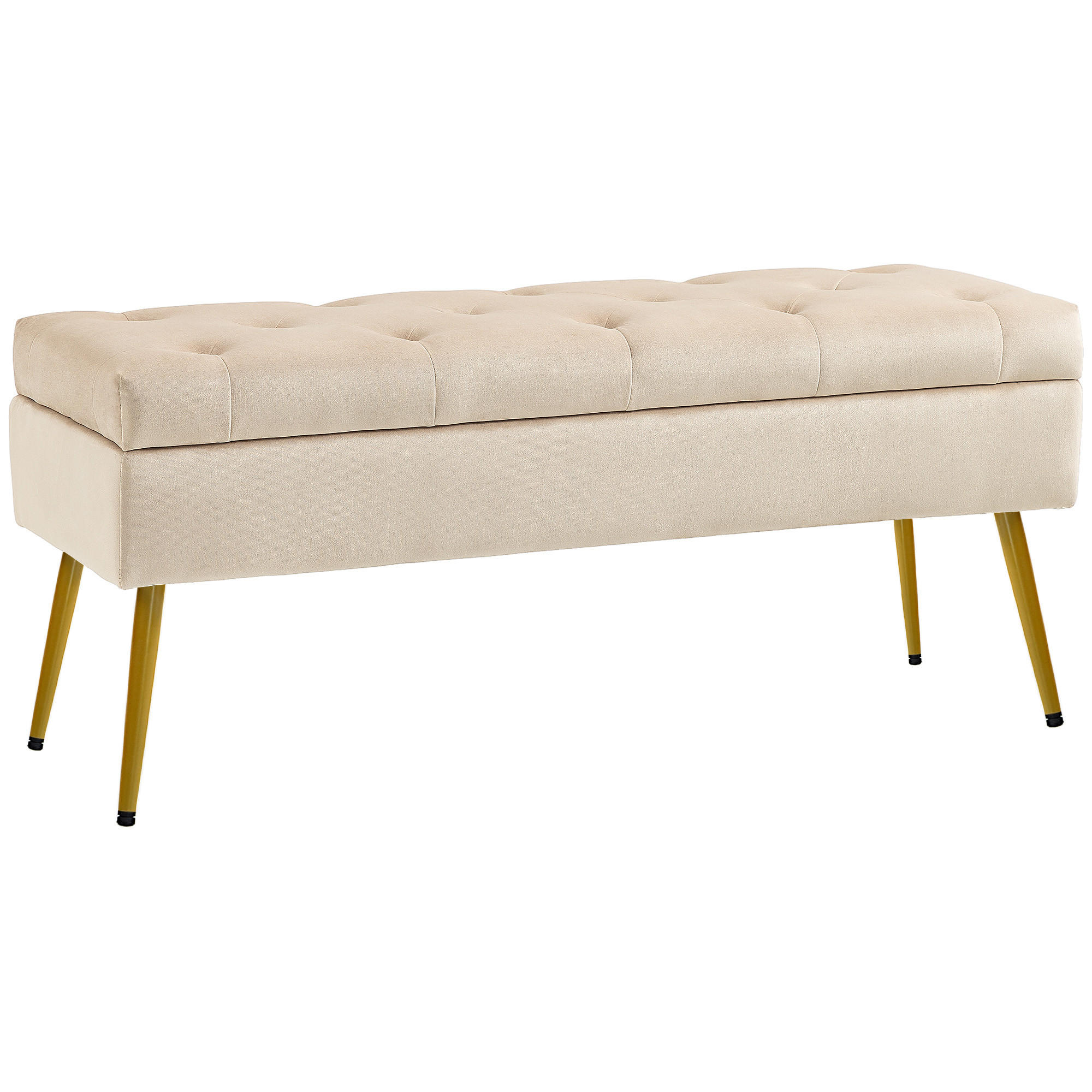 SITZBANK Polsterbank mit Stauraum Bettbank mit Samtoptik für Flur Metall Beige - Beige, Kunststoff (35/43/102cm) - HOMCOM