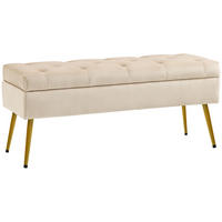 SITZBANK Polsterbank mit Stauraum Bettbank mit Samtoptik für Flur Metall Beige - Beige, Kunststoff (35/43/102cm) - HOMCOM