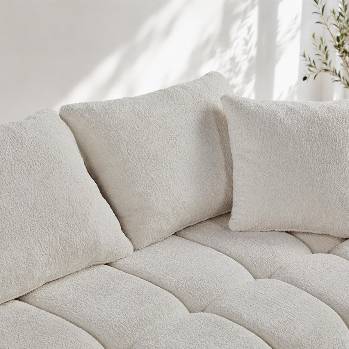 ECKSOFA 249,94/124,97/58,98 cm weiß aus Samtstoff modular und bequem - Weiß, Textil (249.94/124.97cm) - OKWISH