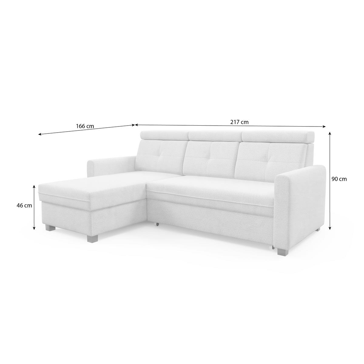 ECKSCHLAFSOFA Milano, Hellgrau, links - Hellgrau/Schwarz, Textil (217/166cm) - Beautysofa
