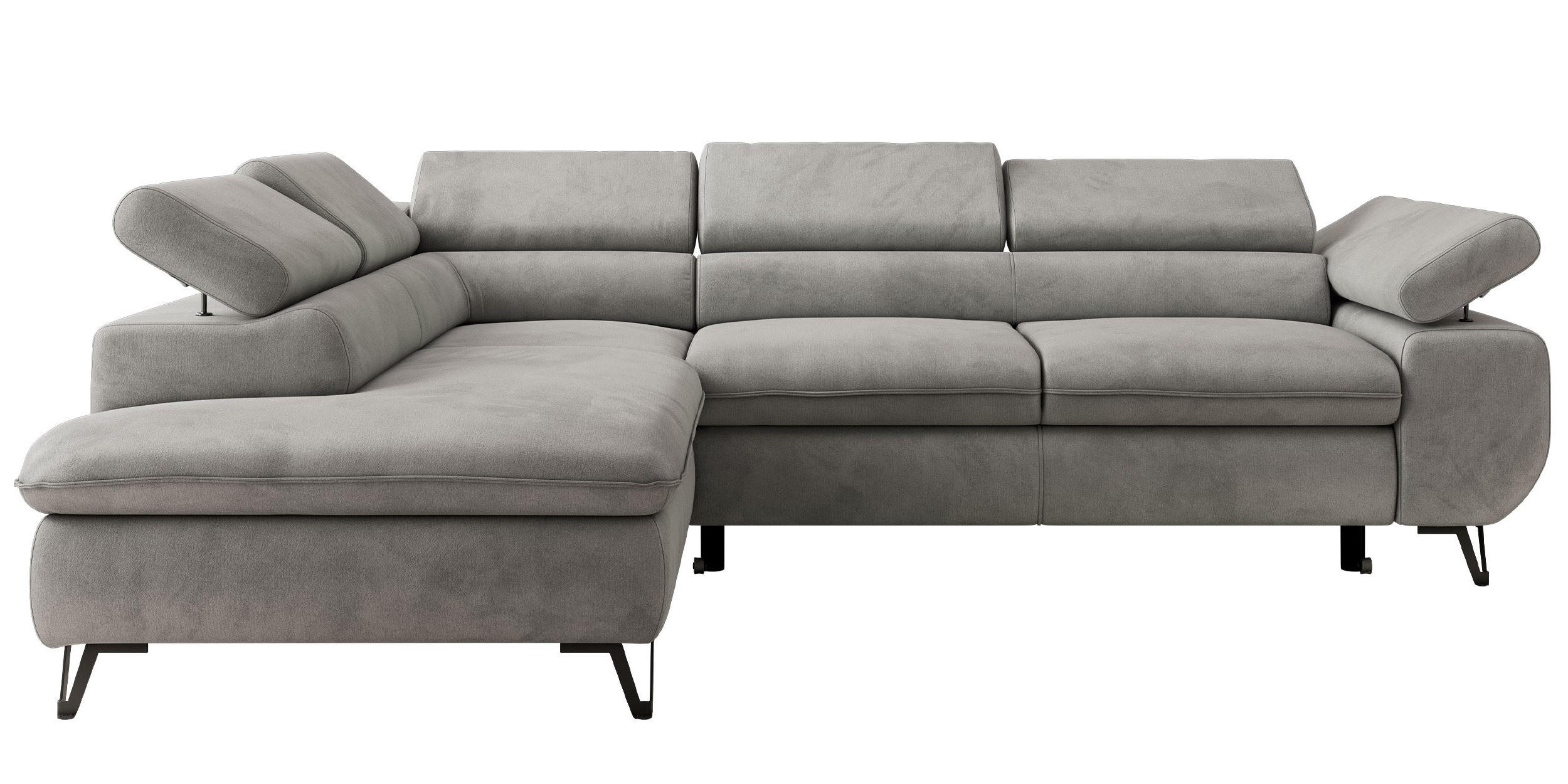 ECKSOFA PABLO L Hellgrau Velvet - Links Seite mit Visco Topper - Hellgrau/Schwarz, Textil/Metall (208/273cm) - MKS