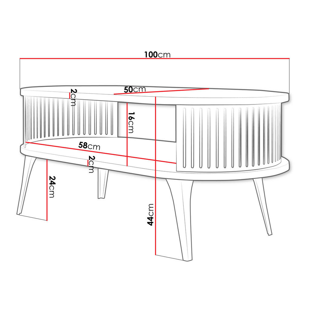 Thumbnail - Mirjan24 Couchsitch, Weiß, Schwarz, Holzwerkstoff, Metall, Oval,Oval, 50x44x100 cm, Wohnzimmer, Wohnzimmertische, Coucht...