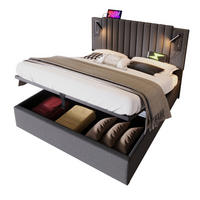POLSTERBETT 180/200 cm grau aus Baumwolle mit Stauraum USB-C und Leselicht - Grau, Textil (180/200cm) - OKWISH