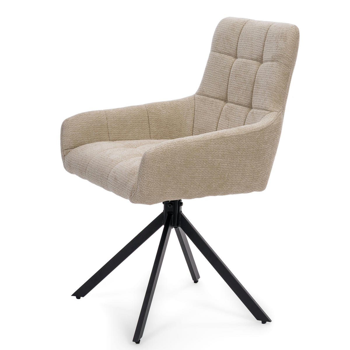 STUHL FUNO drehbar gepolsterter mit Steppung - hellbeige - Chenille - Ecru/Schwarz, Textil/Metall (58/87/60cm) - NEW HOME