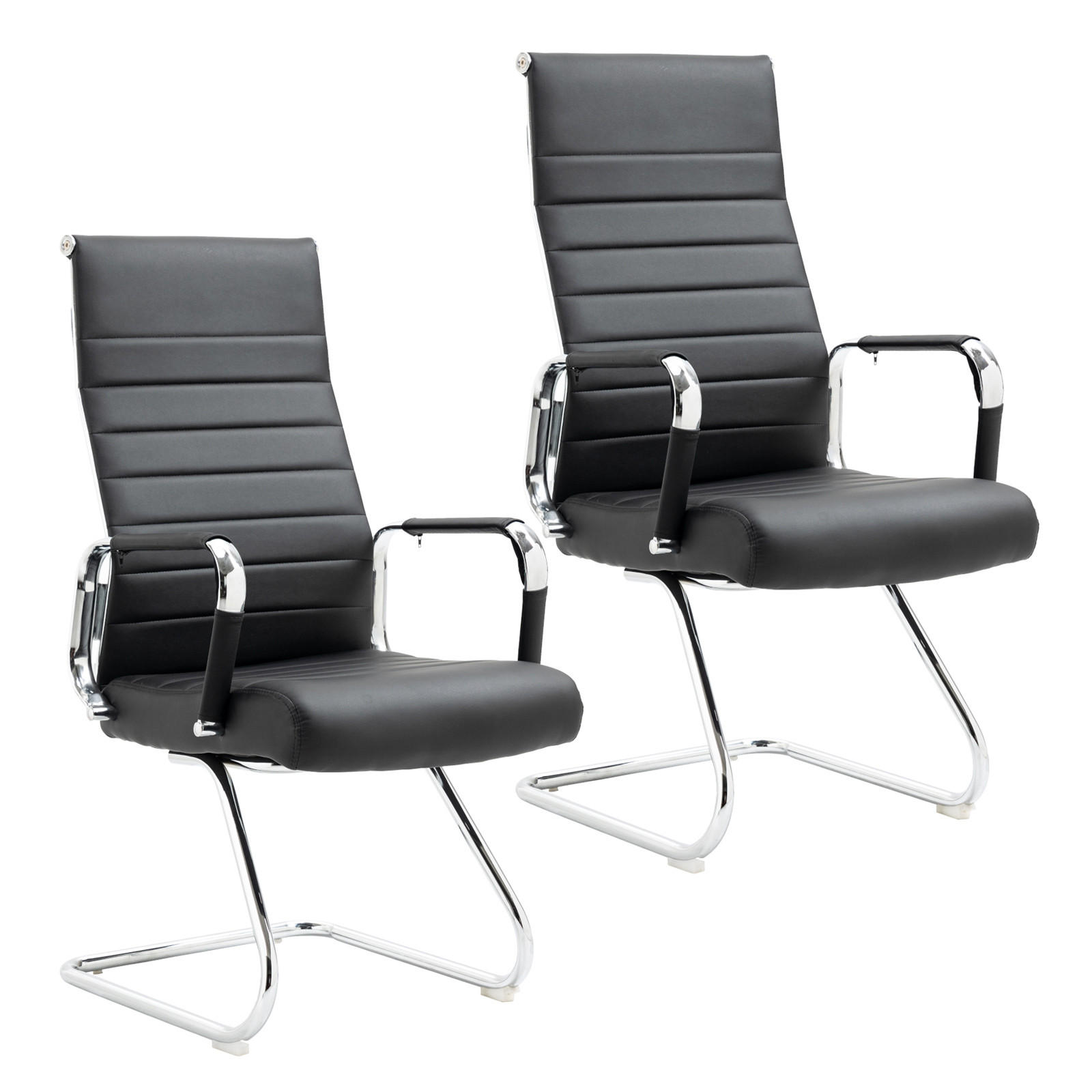 BESUCHERSTUHL OFFICE COMFORT 2er Set Kunstleder Schwarz - Silberfarben/Schwarz, Textil/Metall (56.5/110/64cm) - SVITA