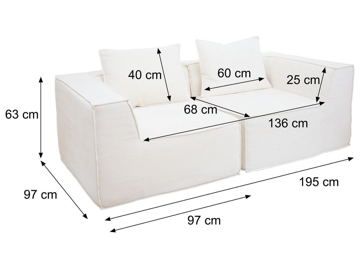 2MÍSTNÁ POHOVKA Světle šedá - světle šedá, textil (194/63/97cm) - MCW