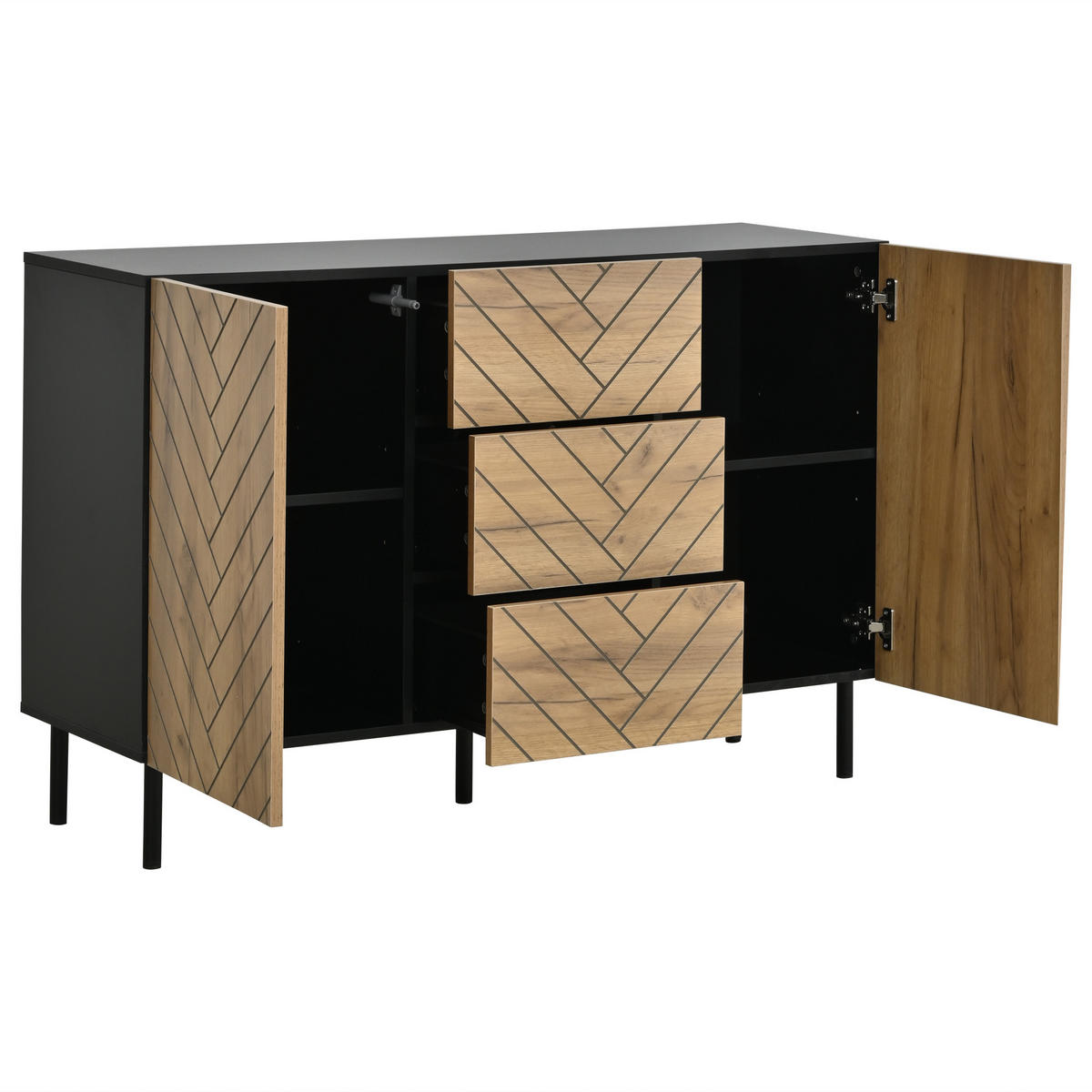 BUFET 120 cm aspect lemn și negru cu 3 sertare și 2 uși - culoare naturală, compozit lemnos (120/76/40cm) - Urban Meuble