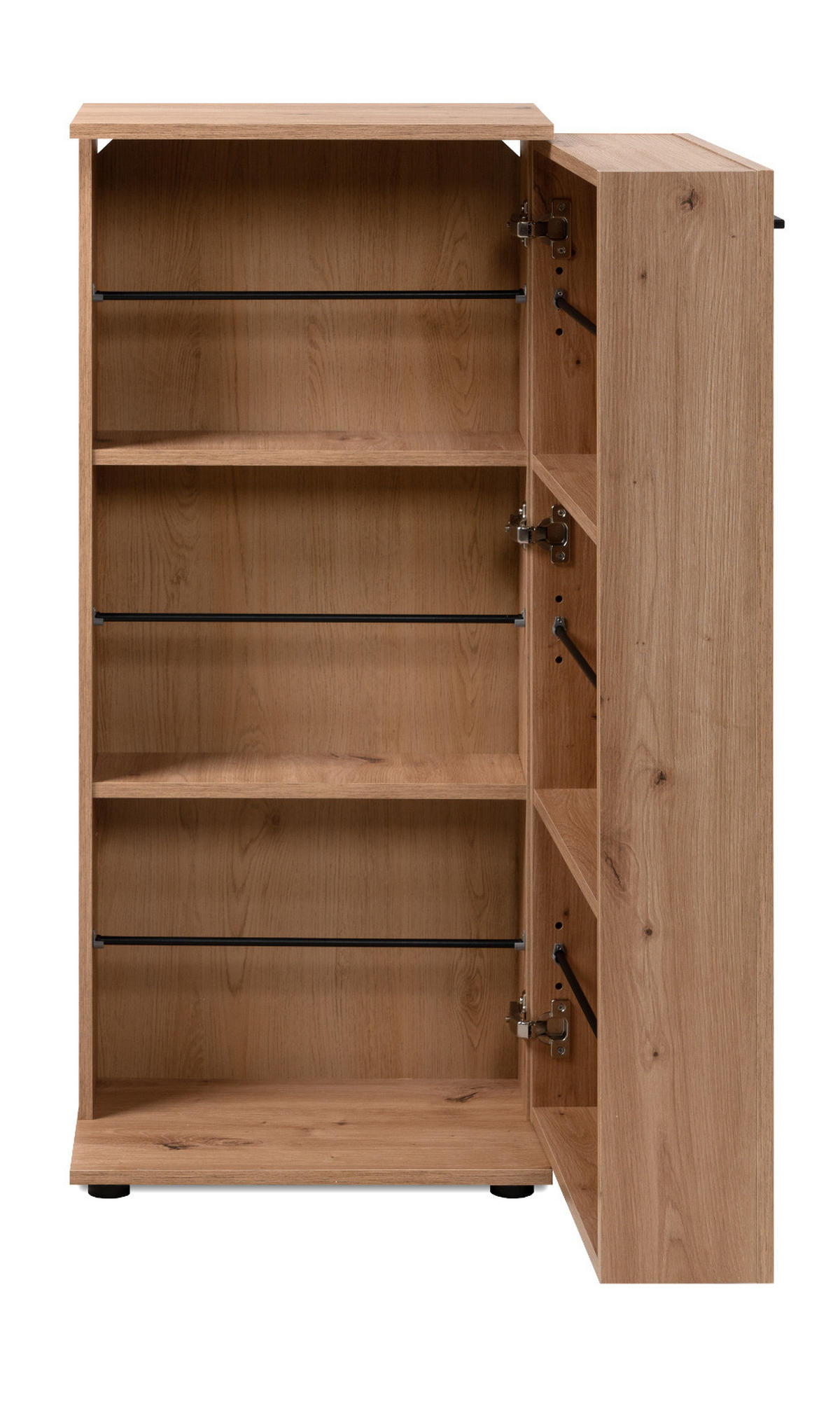 SCHUHSCHRANK Eiche Artisan 50 cm, Schuhkommode aufklappbar mit 6 Fächern - Schwarz/Eiche Artisan, Holzwerkstoff/Kunststoff (50/110/34cm) - Furn.Design