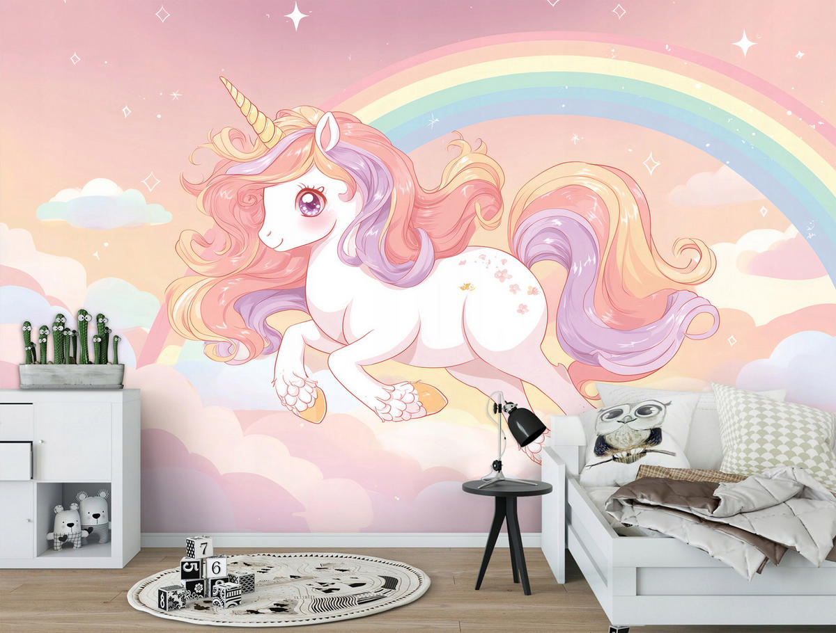 FOTOTAPETE Mädchen Einhorn Rosa 300x210 cm - Multicolor, Papier (300/210cm) - Wallarena