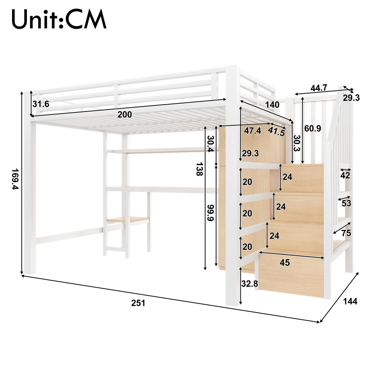 HOCHBETT Metall 140/200 cm Weiß - Weiß, Holzwerkstoff/Metall - Raumix