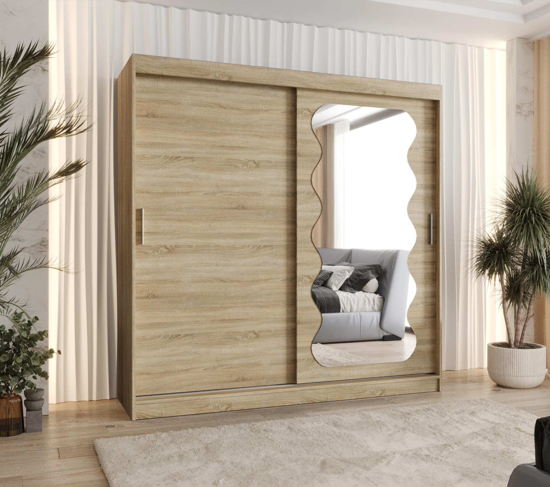 SCHWEBETÜRENSCHRANK 200/200/62 2-türig - Silberfarben/Sonoma Eiche, Holz (200/200/62cm) - MÖBEL KRYSPOL