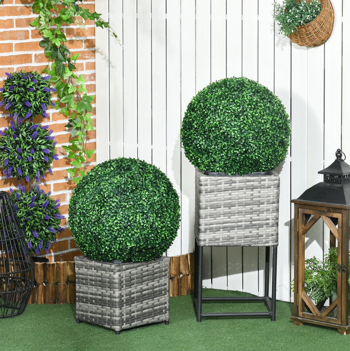 KUNSTPFLANZEN 50/50/50 cm grün aus Kunststoff 2er-Set für Innen und Außen - Grün, Kunststoff (50cm) - OKWISH